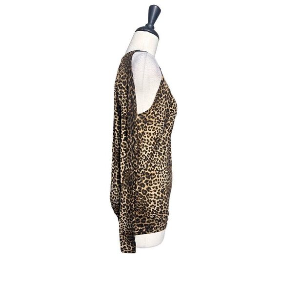 Michael Kors Long Sleeve Leopard Print Cold Shoulder Knit Top Size Small - Picture 2 of 6